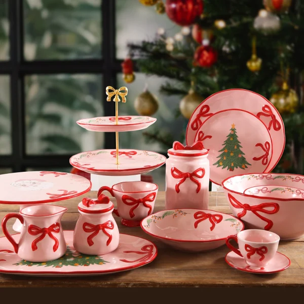 Wholesale Festive Pink Christmas Ceramic Tableware Collection – Ceramic Tableware Supplier
