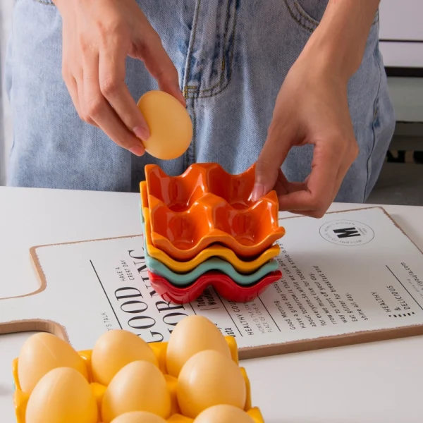 Wholesale Ceramic 6-Slot Egg Trays, Multiple Colors Available – Factory Direct Supply