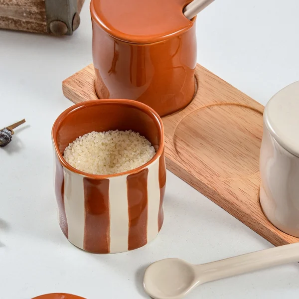 Wholesale Split-Type Ceramic Seasoning Jar Set with Striped Element Design, Best for Gifting - Bulk Ceramic Kitchenware Factory