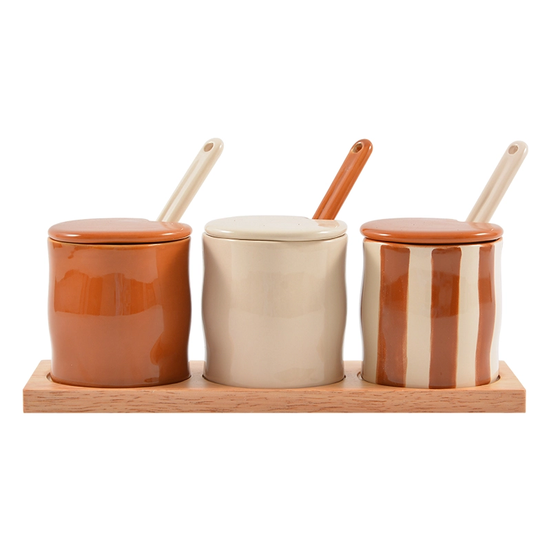 Wholesale Split-Type Ceramic Seasoning Jar Set with Striped Element Design, Best for Gifting - Bulk Ceramic Kitchenware Factory - Image 6