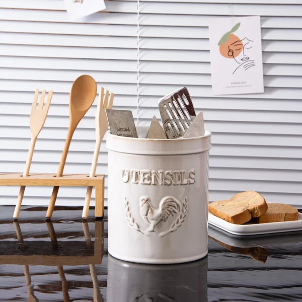 Wholesale Ceramic Utensil Holder with Embossed Rooster Design – Ceramic Utensil Holder Manufacturer