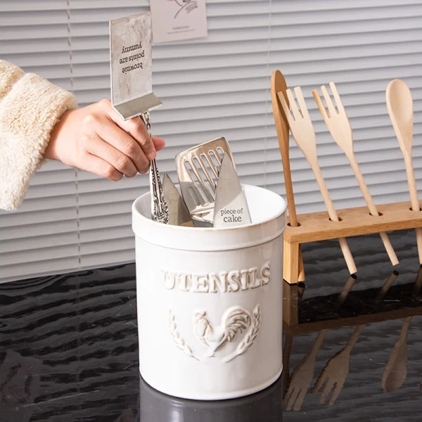 Wholesale Ceramic Utensil Holder with Embossed Rooster Design – Ceramic Utensil Holder Manufacturer