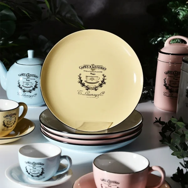 Wholesale Vintage French Style Ceramic Dinnerware Set, Including Tea Set, Plate, and Bowl – Multiple Color Options