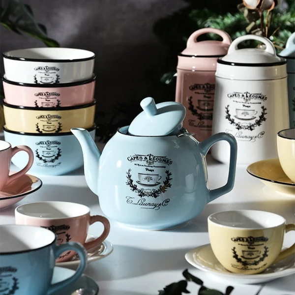 Wholesale Vintage French Style Ceramic Dinnerware Set, Including Tea Set, Plate, and Bowl – Multiple Color Options