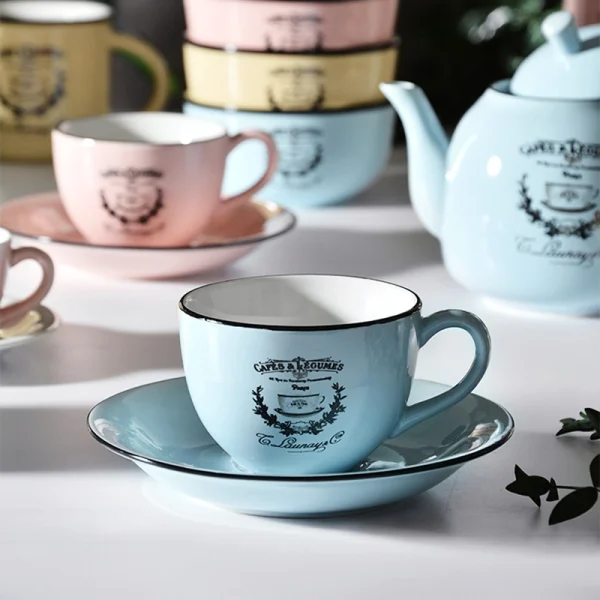 Wholesale Vintage French Style Ceramic Dinnerware Set, Including Tea Set, Plate, and Bowl – Multiple Color Options