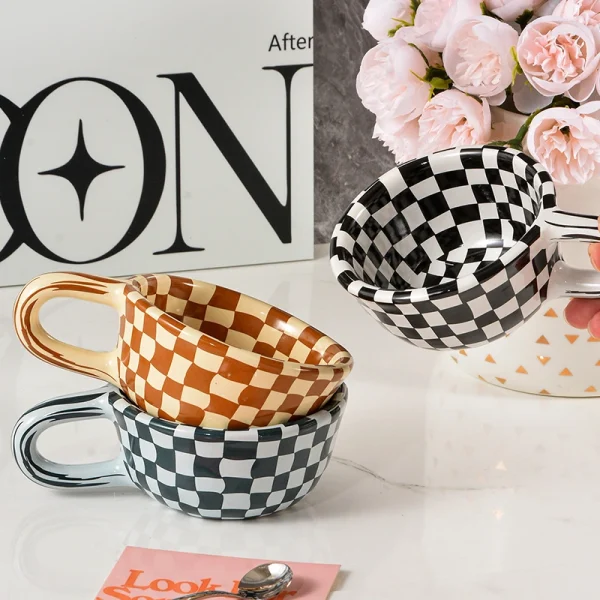 Checkered Ceramic Coffee Cup Wholesale – Factory Direct Sales, OEM & ODM Supported