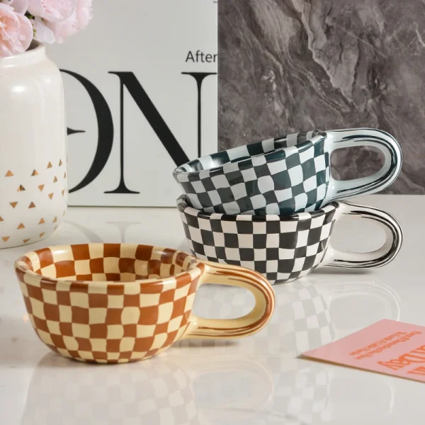 Checkered Ceramic Coffee Cup Wholesale – Factory Direct Sales, OEM & ODM Supported