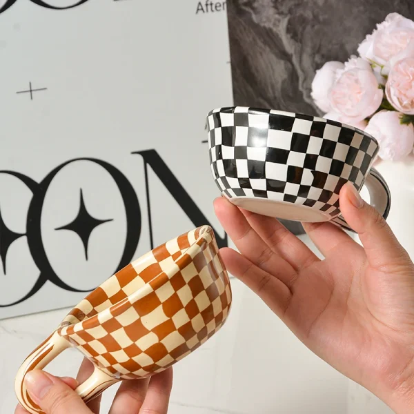 Checkered Ceramic Coffee Cup Wholesale – Factory Direct Sales, OEM & ODM Supported