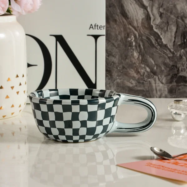 Checkered Ceramic Coffee Cup Wholesale – Factory Direct Sales, OEM & ODM Supported