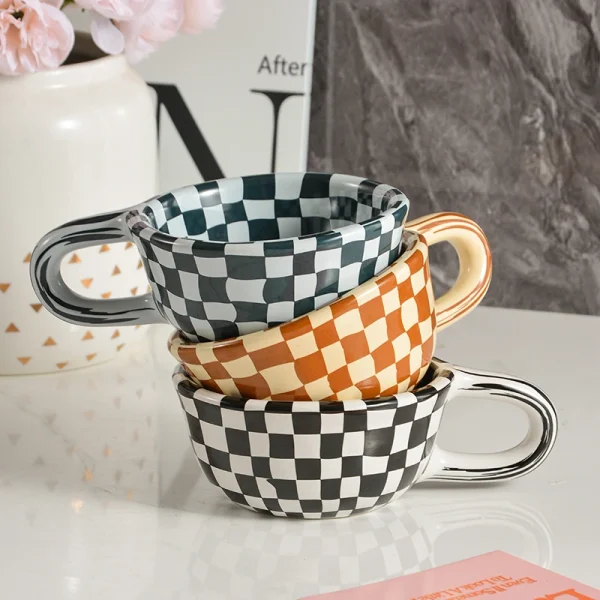 Checkered Ceramic Coffee Cup Wholesale – Factory Direct Sales, OEM & ODM Supported