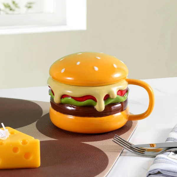 Wholesale Hamburger-Shaped Ceramic Cup with Lid - Creative Ceramic Cups Factory Supply