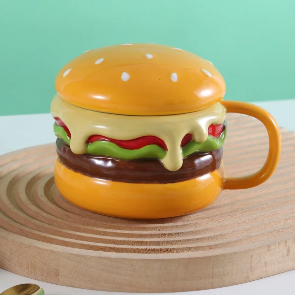Wholesale Hamburger-Shaped Ceramic Cup with Lid - Creative Ceramic Cups Factory Supply