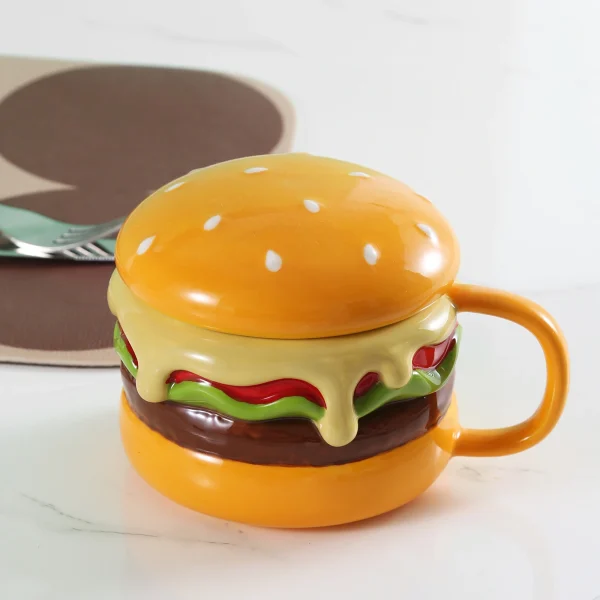 Wholesale Hamburger-Shaped Ceramic Cup with Lid - Creative Ceramic Cups Factory Supply