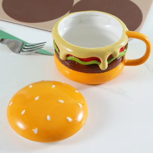 Wholesale Hamburger-Shaped Ceramic Cup with Lid - Creative Ceramic Cups Factory Supply