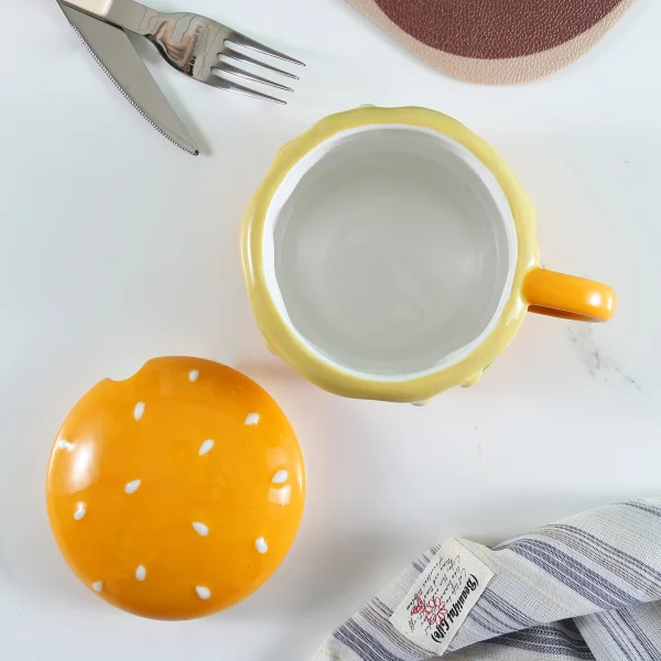 Wholesale Hamburger-Shaped Ceramic Cup with Lid - Creative Ceramic Cups Factory Supply