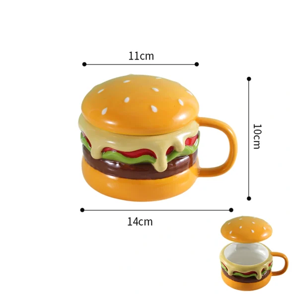 Wholesale Hamburger-Shaped Ceramic Cup with Lid - Creative Ceramic Cups Factory Supply