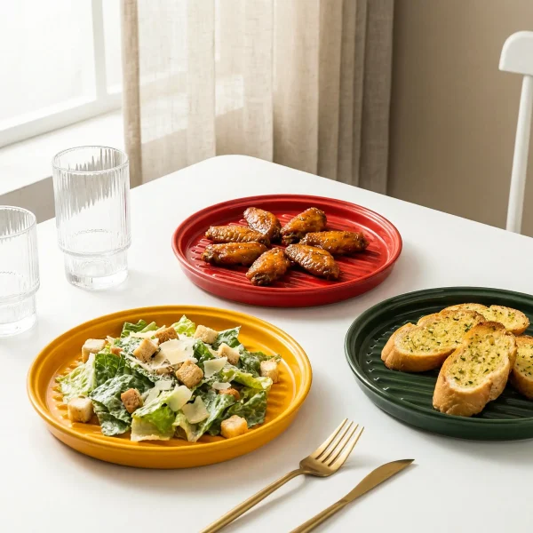 Wholesale Round Glazed Baking Dish with Vertical-Groove, Helps Drain Oils or Juices