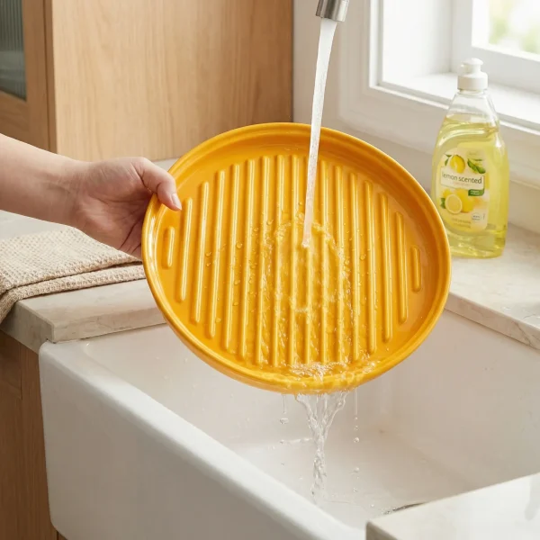 Wholesale Round Glazed Baking Dish with Vertical-Groove, Helps Drain Oils or Juices