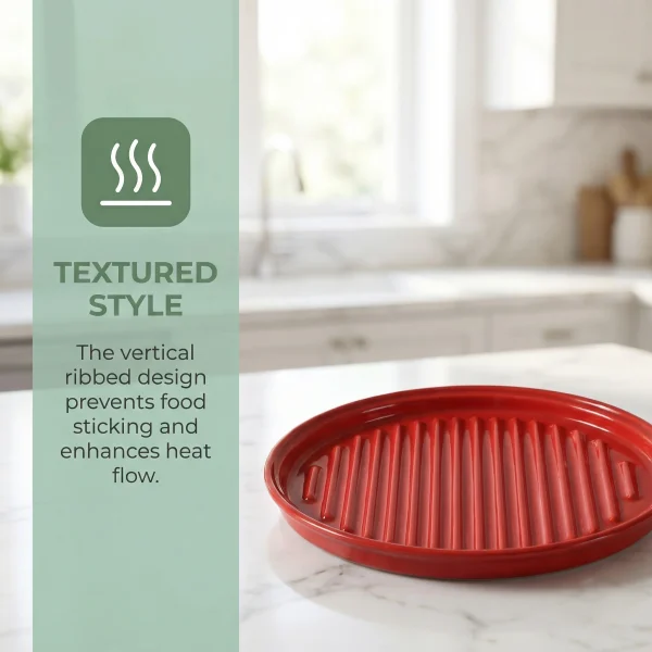 Wholesale Round Glazed Baking Dish with Vertical-Groove, Helps Drain Oils or Juices