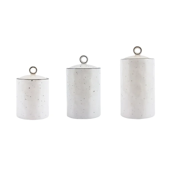 Wholesale Ceramic Kitchen Canisters Set with Simulated Rock Surface, Bulk Sealed Jar with White Sesame Dot Pattern