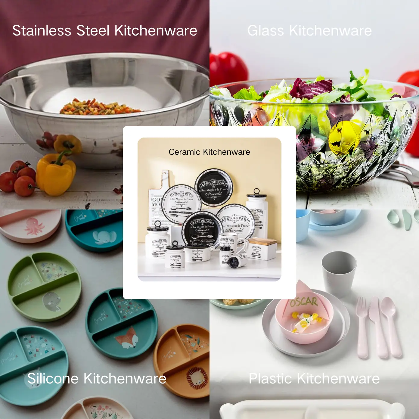 kitchenware of different materials