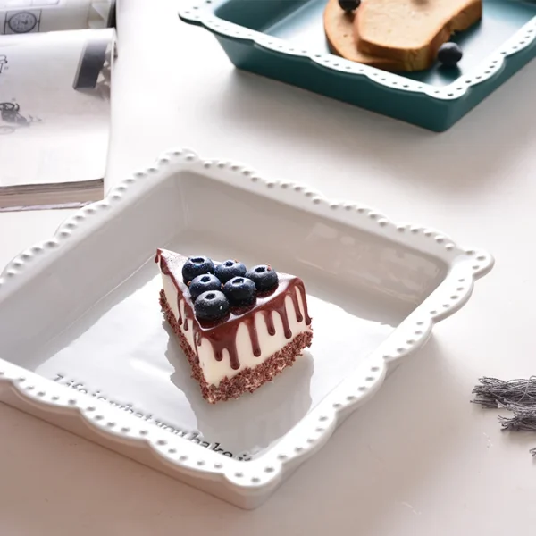 Wholesale Ceramic Baking Dish, Square Laced Ovenware with Macaron Colors - Source Factory Supply