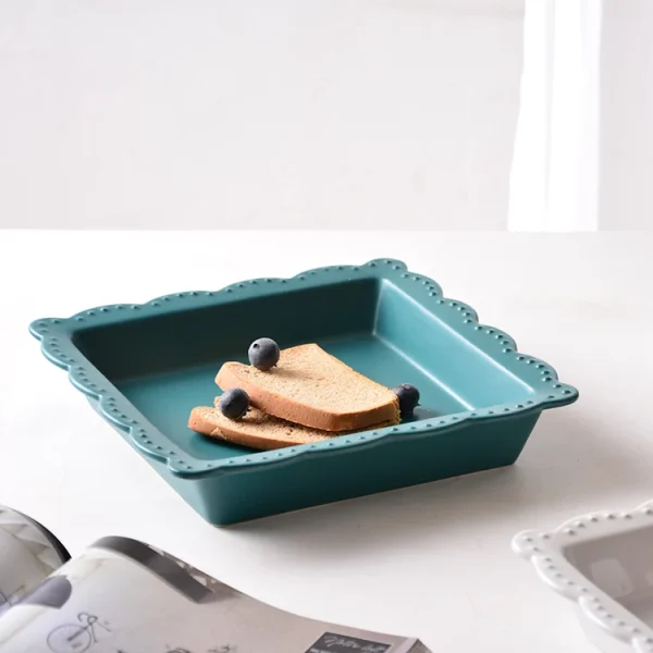 Wholesale Ceramic Baking Dish, Square Laced Ovenware with Macaron Colors - Source Factory Supply
