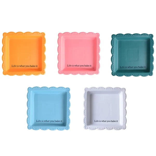 Wholesale Ceramic Baking Dish, Square Laced Ovenware with Macaron Colors - Source Factory Supply