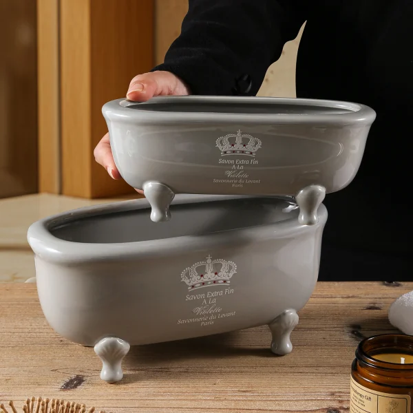 Elegant Ceramic Bathroom Storage Organizer for Countertop Toiletries – Kedali Ceramic Factory
