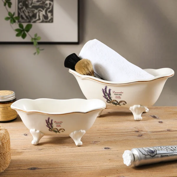 Vintage Lavender Bathtub Shaped Ceramic Trinket Dish, Multipurpose Ceramic Bathroom Organizer – Kedali Ceramic Factory