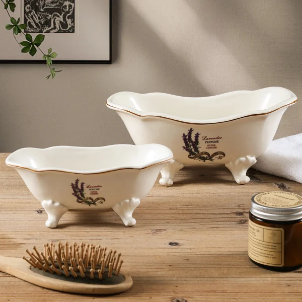 Vintage Lavender Bathtub Shaped Ceramic Trinket Dish, Multipurpose Ceramic Bathroom Organizer – Kedali Ceramic Factory