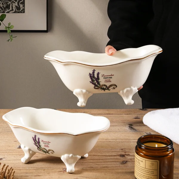 Vintage Lavender Bathtub Shaped Ceramic Trinket Dish, Multipurpose Ceramic Bathroom Organizer – Kedali Ceramic Factory