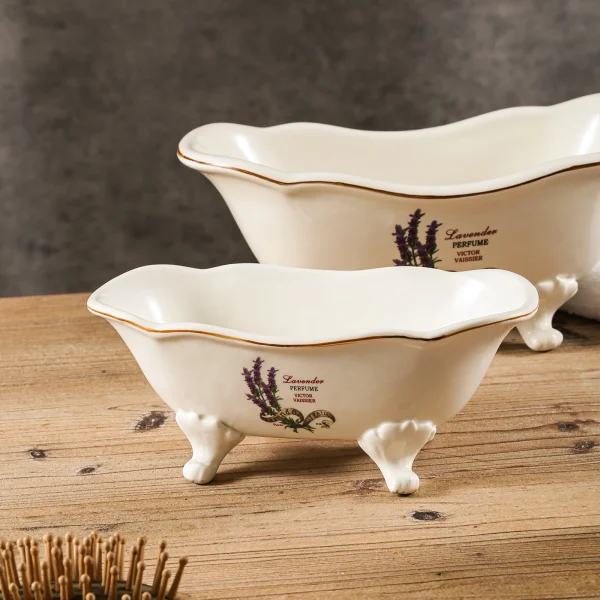 Vintage Lavender Bathtub Shaped Ceramic Trinket Dish, Multipurpose Ceramic Bathroom Organizer – Kedali Ceramic Factory