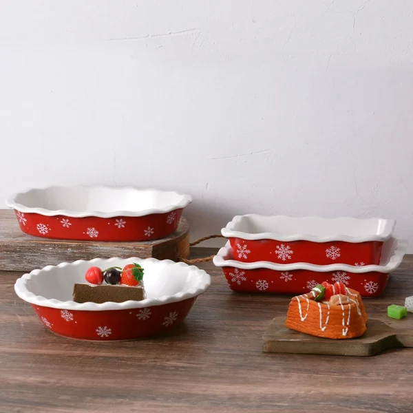 Wholesale Christmas-themed Baking Dishes, Bulk Red Snowflake Ceramic Baking Dishes for Sale – China Ceramic Factory