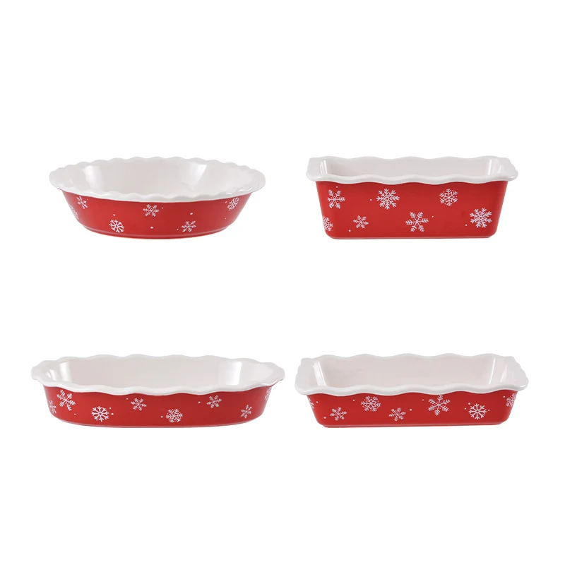 Wholesale Christmas-themed Baking Dishes, Bulk Red Snowflake Ceramic Baking Dishes for Sale – China Ceramic Factory - 画像 (6)