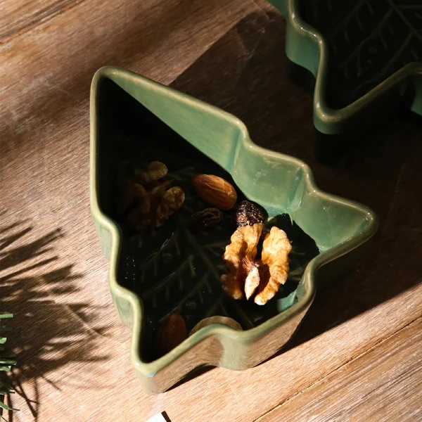 Two Sizes Tree Shaped Ceramic Baking Dish Microwave & Oven Safe Festive Bake Tray for Christmas