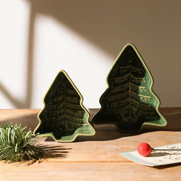 Two Sizes Tree Shaped Ceramic Baking Dish Microwave & Oven Safe Festive Bake Tray for Christmas