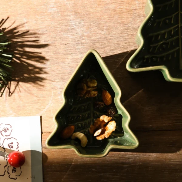 Two Sizes Tree Shaped Ceramic Baking Dish Microwave & Oven Safe Festive Bake Tray for Christmas