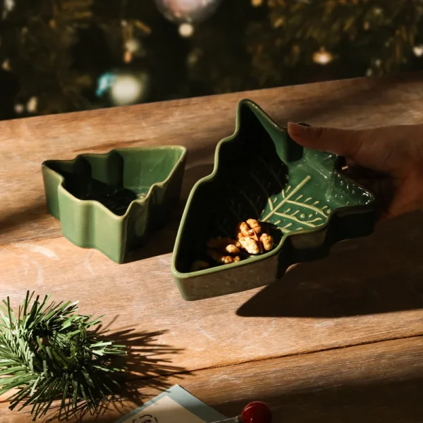 Two Sizes Tree Shaped Ceramic Baking Dish Microwave & Oven Safe Festive Bake Tray for Christmas
