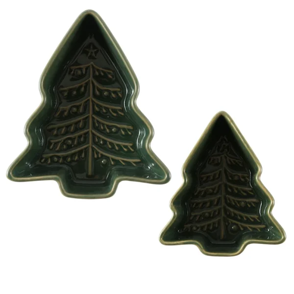 Two Sizes Tree Shaped Ceramic Baking Dish Microwave & Oven Safe Festive Bake Tray for Christmas