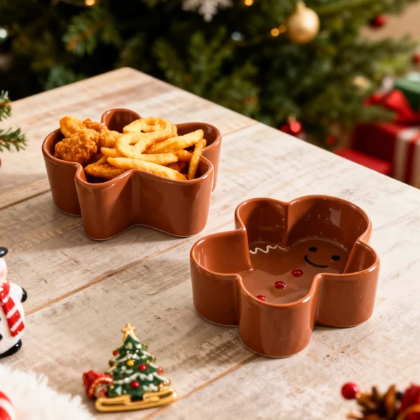 Wholesale Cute Ceramic Gingerbread Man Bowl, Xmas Decorative Ceramic Serving Bowl for Snack & Appetizer