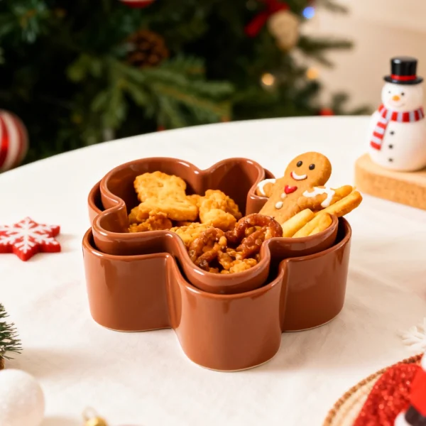 Wholesale Cute Ceramic Gingerbread Man Bowl, Xmas Decorative Ceramic Serving Bowl for Snack & Appetizer