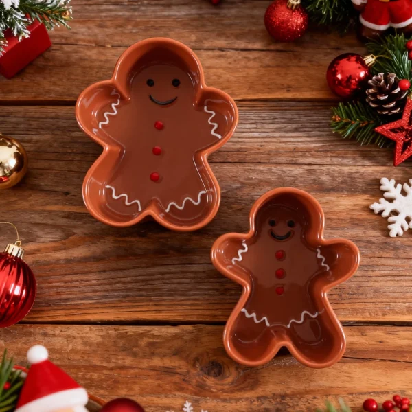 Wholesale Cute Ceramic Gingerbread Man Bowl, Xmas Decorative Ceramic Serving Bowl for Snack & Appetizer
