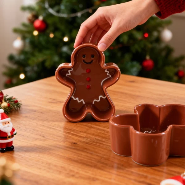 Wholesale Cute Ceramic Gingerbread Man Bowl, Xmas Decorative Ceramic Serving Bowl for Snack & Appetizer