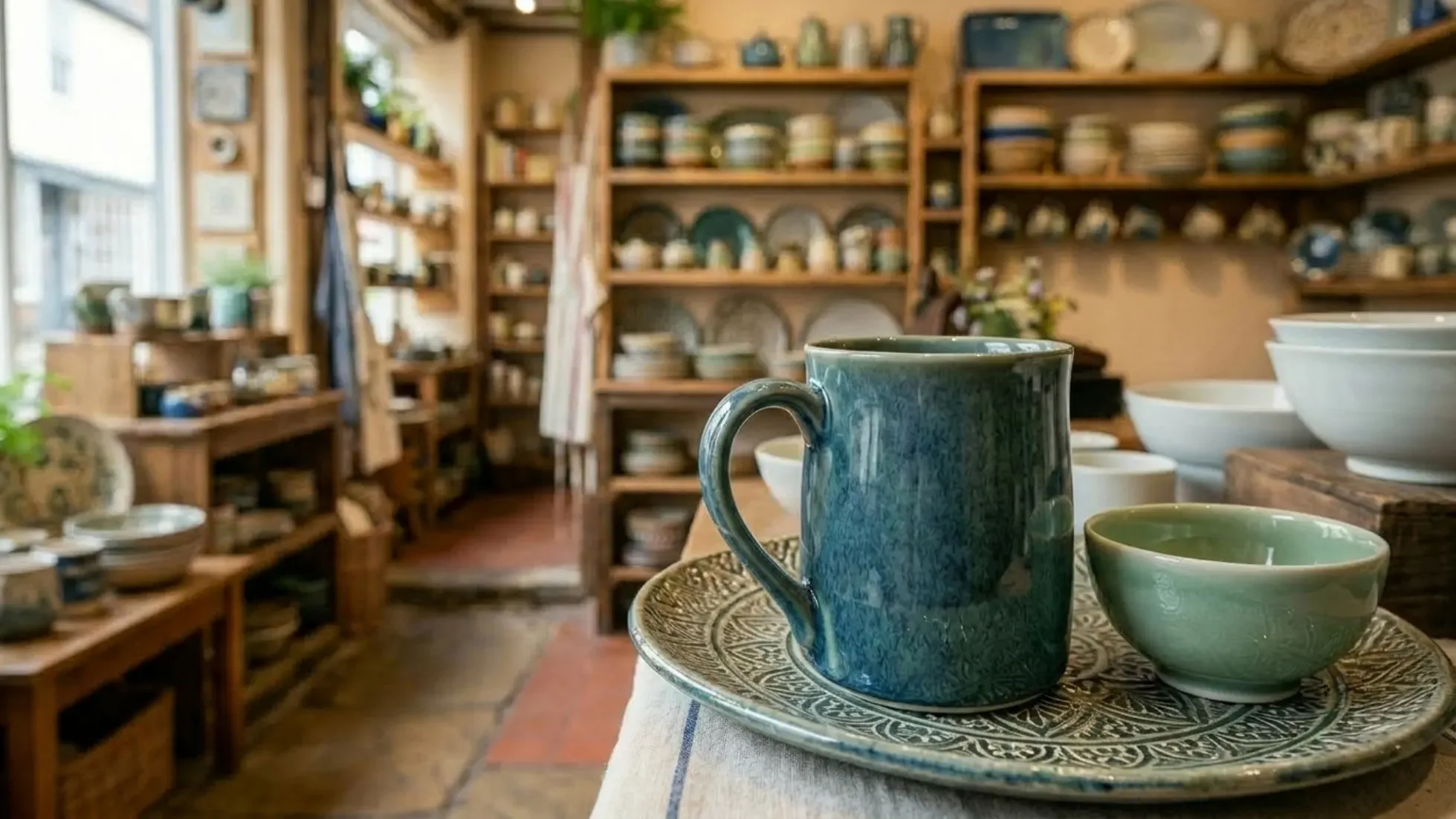 ceramic kitchenware in a shop