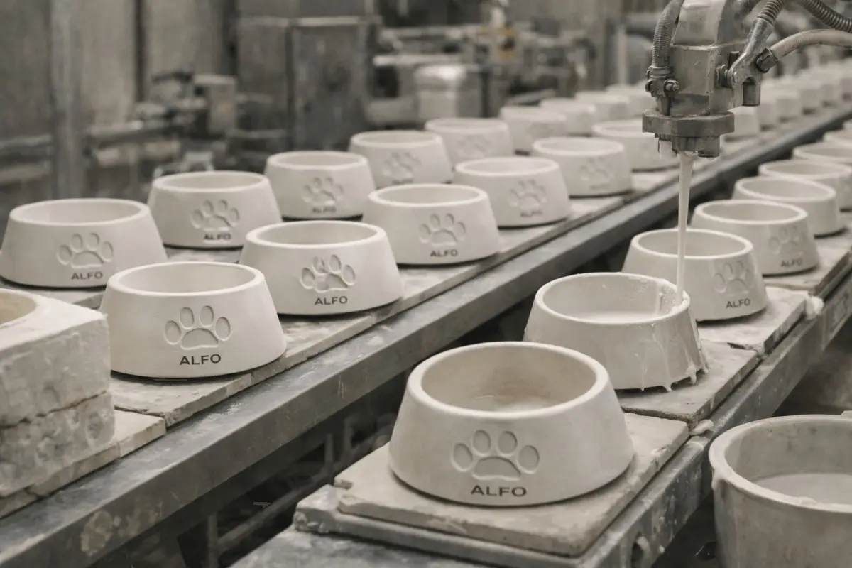 consistent glaze finish ceramic dog bowl production