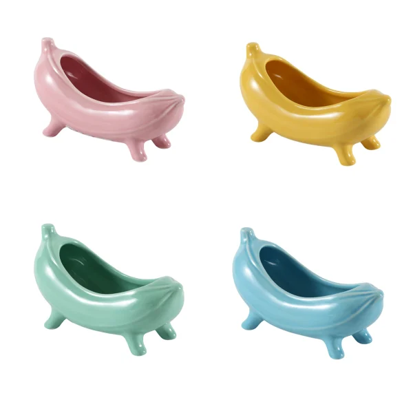 Wholesale Bathtub Soap Dish, Ceramic Banana Shape, 4-Piece Macaron Colors – Bathroom Accessories Manufacturer Direct
