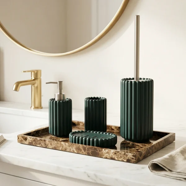Wholesale Vertical Striped Ceramic Bathroom Accessory Set, 4 Pcs - Ceramic Bathroom Accessory Set Manufacturer Supply