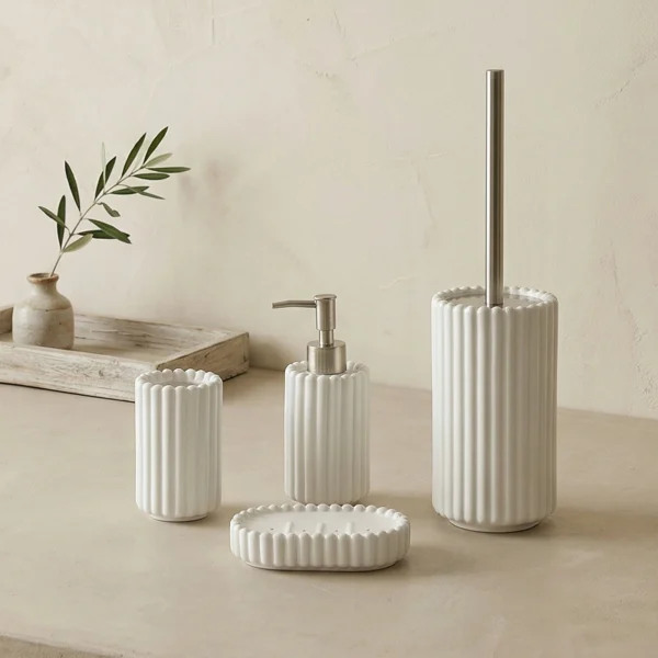 Wholesale Vertical Striped Ceramic Bathroom Accessory Set, 4 Pcs - Ceramic Bathroom Accessory Set Manufacturer Supply