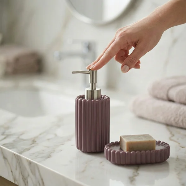 Wholesale Vertical Striped Ceramic Bathroom Accessory Set, 4 Pcs - Ceramic Bathroom Accessory Set Manufacturer Supply